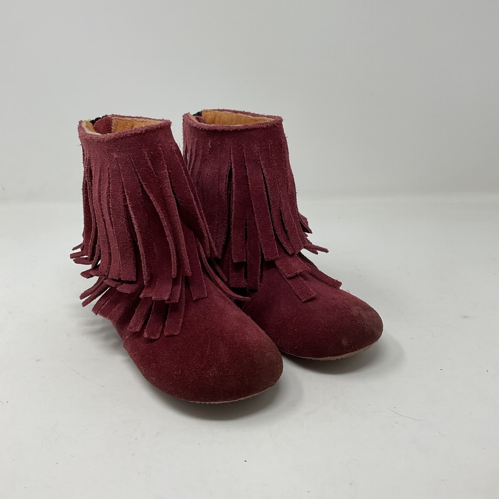 Monkey Feet USA Kids Suede Fringe Ankle Boots Burgundy Boho Size 2-3Y